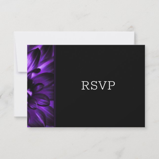 Modern Black Purple Floral Wedding RSVP Card (Front)