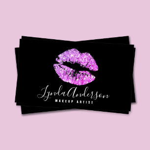 Modern black & purple glitter makeup artist  business card