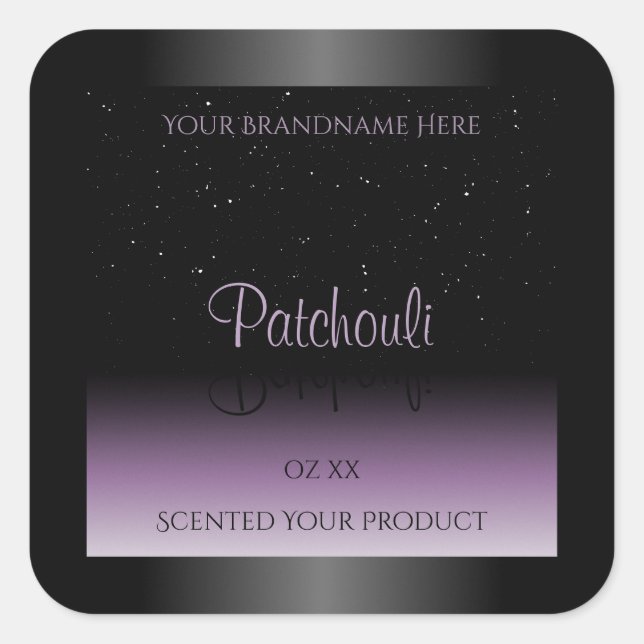Modern Black Purple Gradient Product Label Glitter (Front)