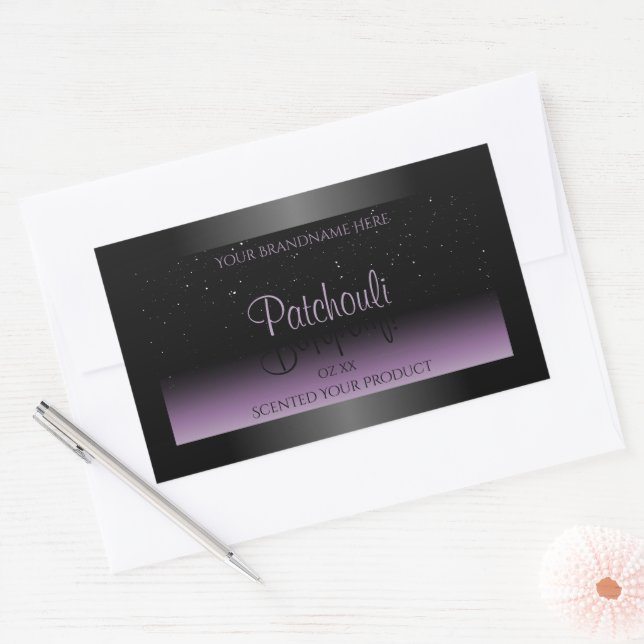 Modern Black Purple Gradient Product Label Glitter (Envelope)