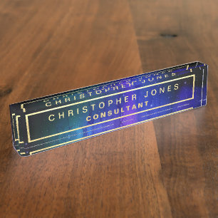 Modern Black Purple Outer Space Nebula Nameplate