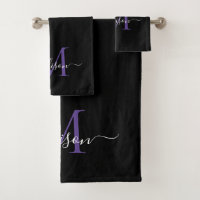 Modern Black Purple Violet Monogram Script Name