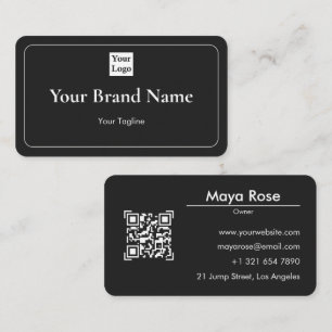 Modern Black QR Code Business Card Custom Logo