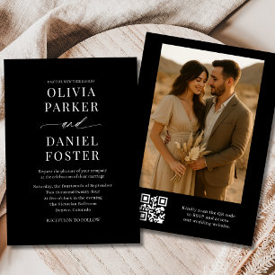 Modern Black QR Code Elegant Photo Wedding Invitation