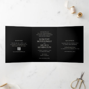 Modern Black QR Code Elegant Wedding Tri-Fold Invitation