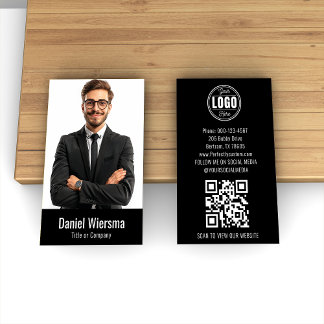 Modern Black QR Code Minimalist Business Card