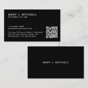 Modern Black QR Code   Minimalist Professional Business Card