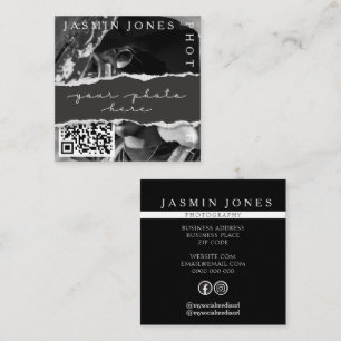 Modern Black QR Code Photo Photography Square Business Card
