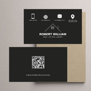 Modern Black QR Code Real Estate Realtor Business Card