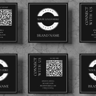 Modern Black QR Code Scannable Bold Professional  Square Business Card