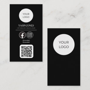 Modern Black QR Code Social Media Logo Business Calling Card