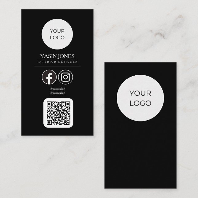 Modern Black QR Code Social Media Logo Business Calling Card (Front/Back)