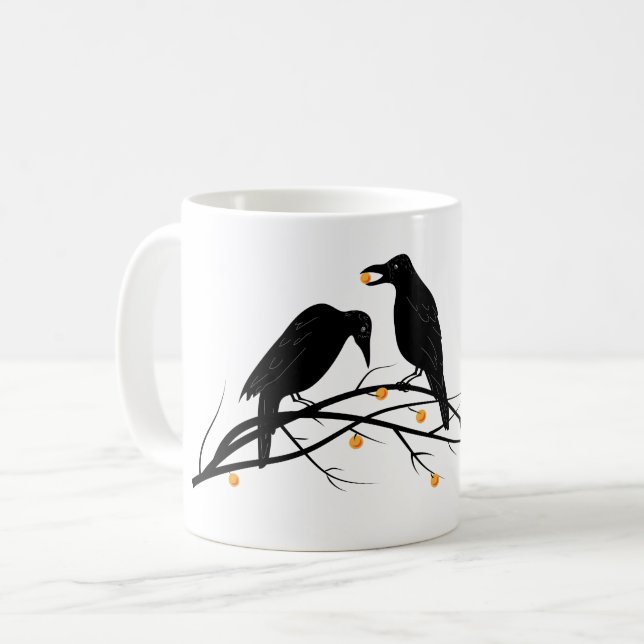 Modern Black Ravens Minimalist Pattern Coffee Mug (Front Left)