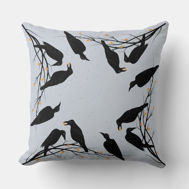 Modern Black Ravens Minimalist Pattern Cushion (Front)