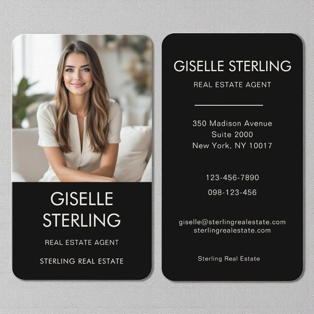 Modern Black Real Estate Agent Photo Business Card (Creator Uploaded)