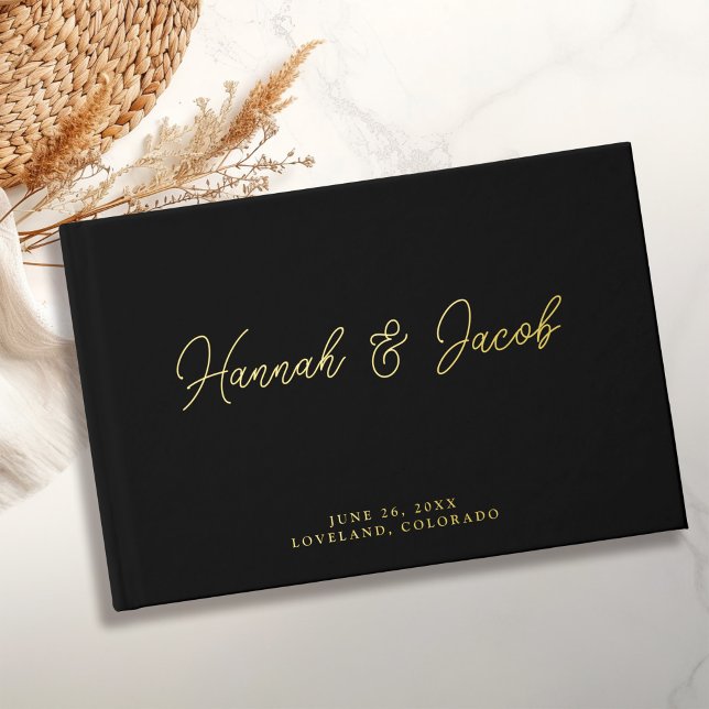 Modern Black Real Gold Foil Wedding Guest Book (Creator Uploaded)