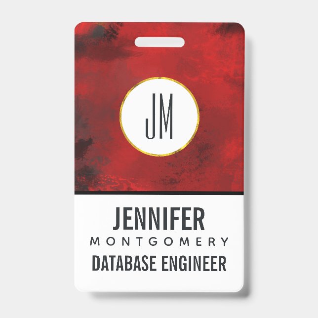 Modern Black & Red Abstract - Dark Mysterious ID Badge (Front)