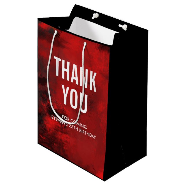 Modern Black & Red Abstract - Thank You Medium Gift Bag (Front Angled)