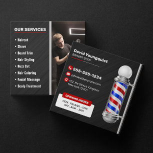 Modern Black & Red Barber Shop Pole Hair Stylist B Square Business Card