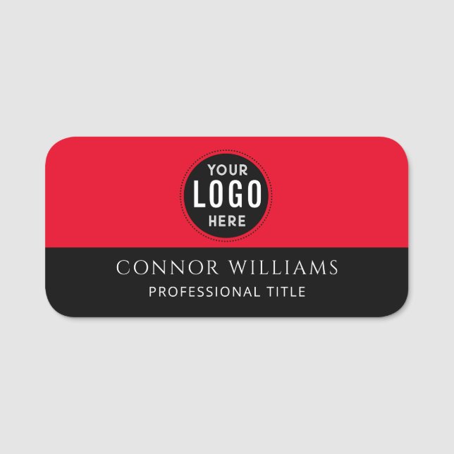 Modern Black Red Business Logo Name Tag (Front)