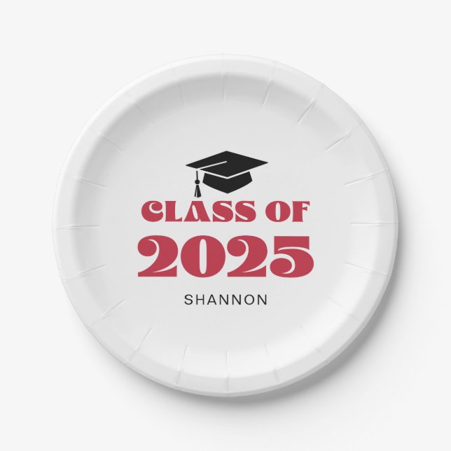 Modern Black Red Class of 2025 Paper Plate (Front)