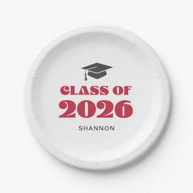 Modern Black Red Class of 2026 Paper Plates (Front)