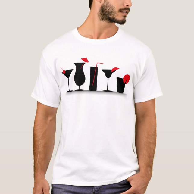 Modern Black Red Cocktail Mixed Drinking Tropical T-Shirt (Front)
