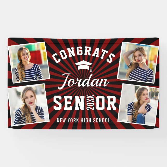 Modern Black Red Graduation Class of 2024 PHOTO Banner (Horizontal)