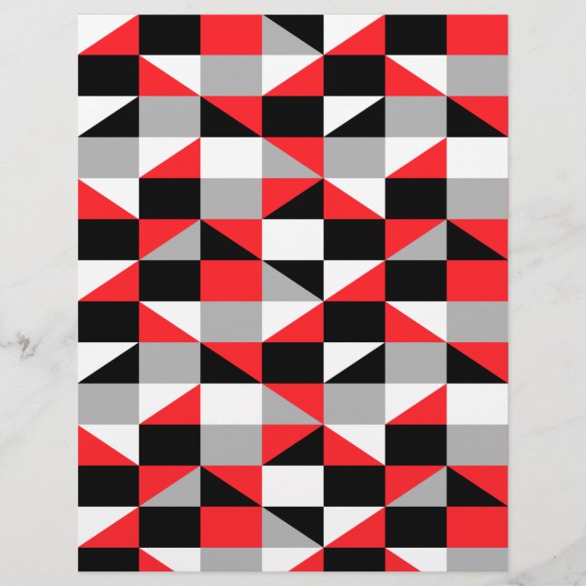 Modern Black Red Grey Geometric Scrapbook Paper (Front)
