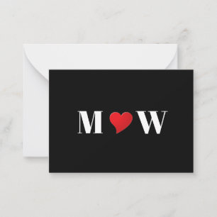 Modern black red heart custom couple monogram card