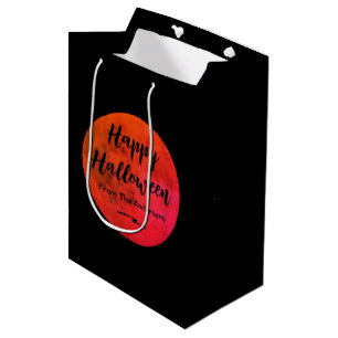 Modern Black Red Orange Full Moon Happy Halloween Medium Gift Bag