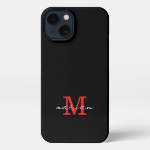 Modern Black Red Personalized Monogram Phone Case