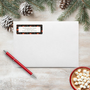 Modern Black & Red Poinsettia Christmas Address
