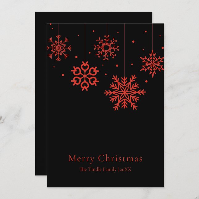 Modern Black Red Script Christmas Tree         Holiday Card (Front/Back)