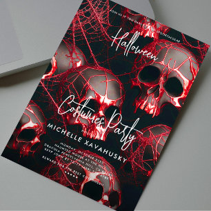 Modern Black Red Skull Gothic Halloween Party Invitation