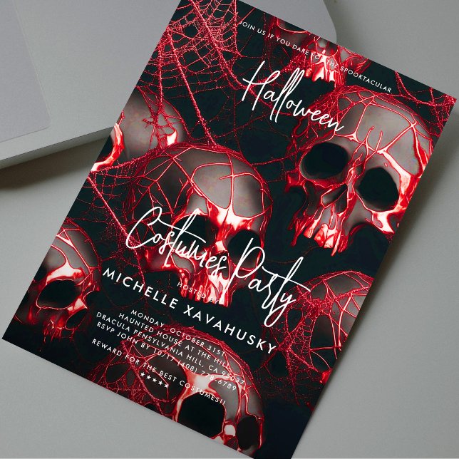 Modern Black Red Skull Gothic Halloween Party Invitation (Modern Black Red Skull Gothic Halloween Party Invitation
)