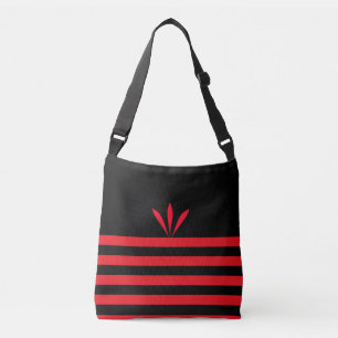Modern Black & Red Stripes with Red Feathers Crossbody Bag