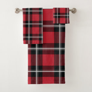 Modern Black Red & White Flannel Bath Towel Set