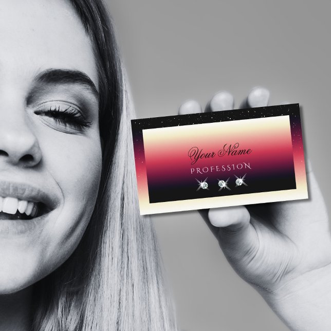 Modern Black Red White Gradient Sparkle Diamonds Business Card (Creator Uploaded)