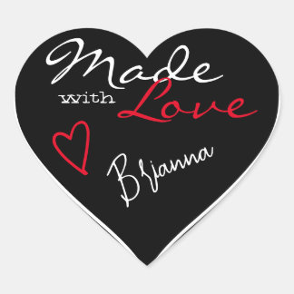 Modern Black Red White Made with Love Heart Shape Sticker