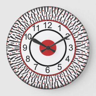 Modern black, red, white round wall clock