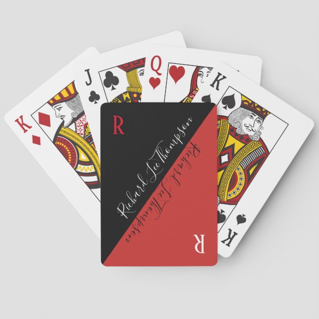 modern black red with handwritten font name playing cards (Back)