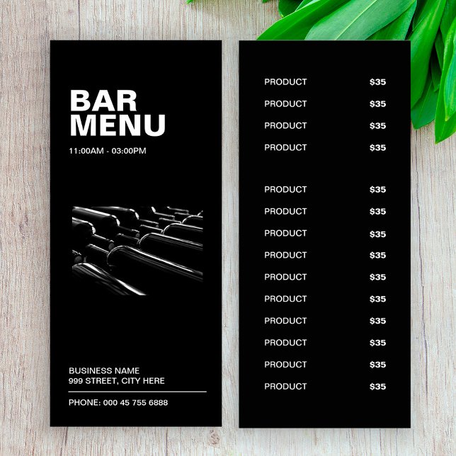 Modern Black Restaurant Bar Menu | Price List (Creator Uploaded)