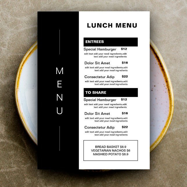 Modern Black Restaurant Lunch Menu | Price List (Creator Uploaded)