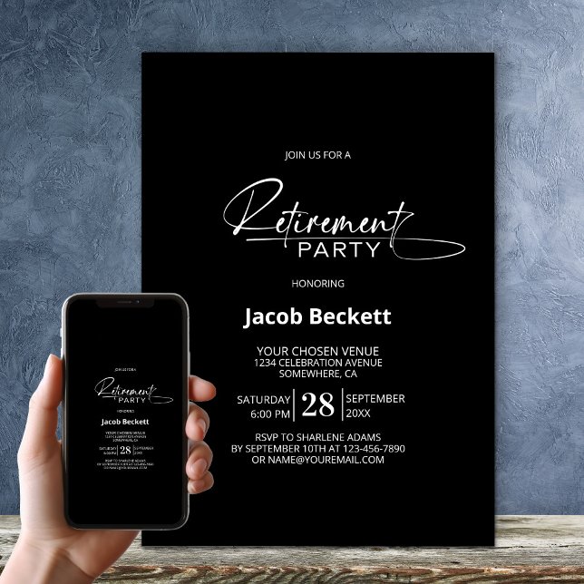 Modern Black Retirement Party Invitation (Creator Uploaded)