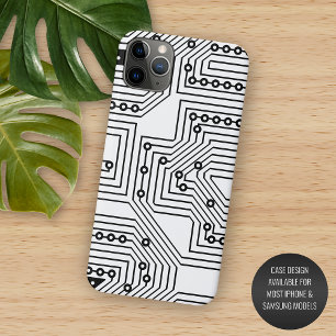 Modern Black Retro Computer Circuit Board Pattern iPhone 16 Pro Max Case