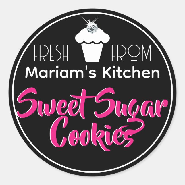 Modern Black Rhinestone Cupcake Cake Pastry Label (Front)