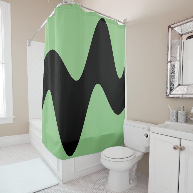 Modern Black River Sage green Shower Curtain (In Situ)