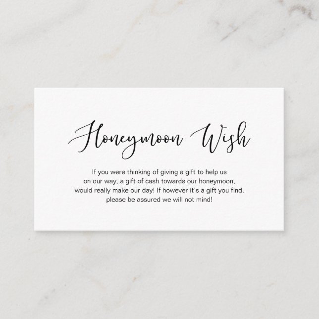 Modern black romantic font, Wedding Honeymoon Wish Enclosure Card (Front)