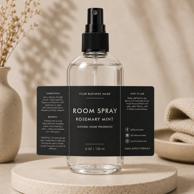 Modern Black Room Spray Bottle Label (Creator Uploaded)